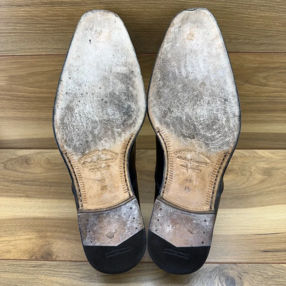 Salvatore Ferragamo Plain Toe Derby 9.5 EE Black Leather Formal Wedding Business